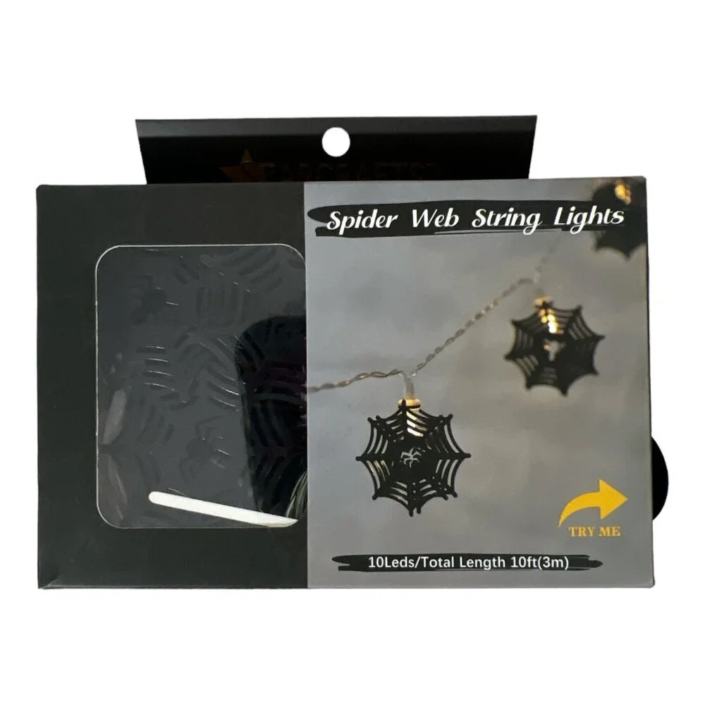Halloween Pumpkin Horror Spiderweb 10 LED String Lights Battery Operated